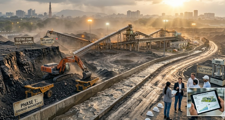 Drainage channel diverting rainwater from a mining pit.